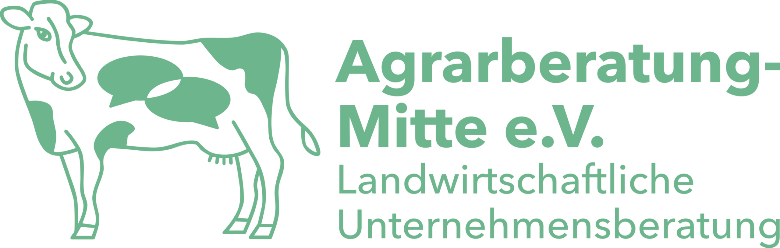Logo der ABM: Kuh mit Sprechblasen. Text: Agrarberatung-Mitte e.V. Landwirtschaftliche Unternehmensberatung
