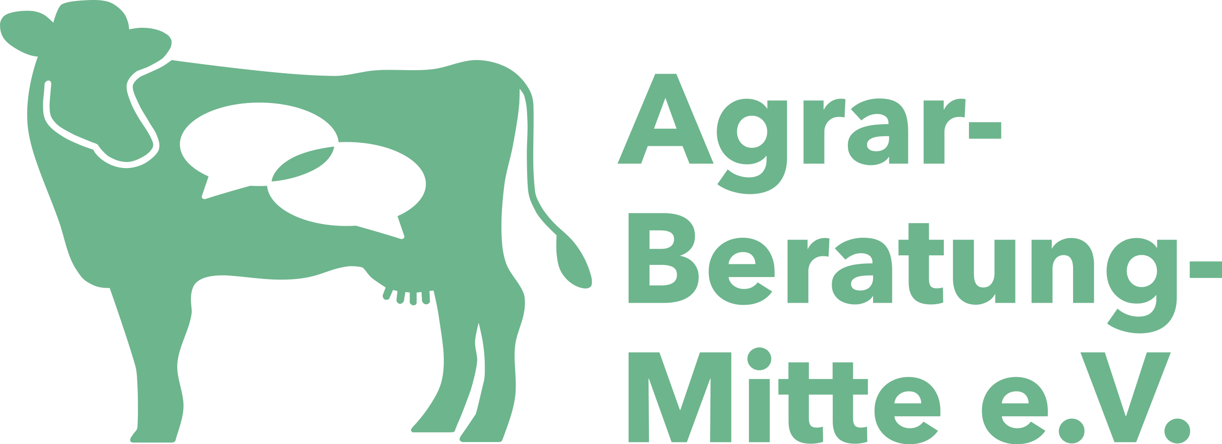Logo der ABM: Kuh mit Sprechblasen. Text: Agrarberatung-Mitte e.V.